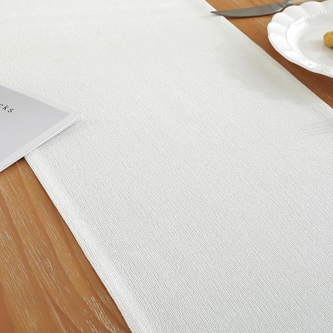 Laolitou White Table Runners 72 Inches Long, Burlap Linen Texture Farmhouse Boho Table Runner, Rustic Dining Table Decor Long (13x72 Inches, White)