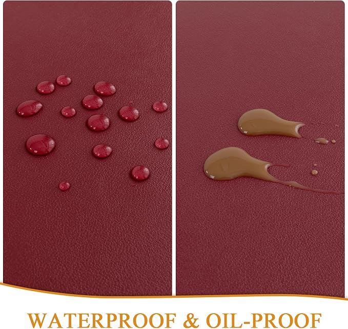 SHACOS Placemats Set of 6 Faux Leather Waterproof Leakproof Wipeable PU Non-Slip Vinyl Place Mats Heat Resistant Table Mats for Kitchen Dining Table Indoor Outdoor, Red