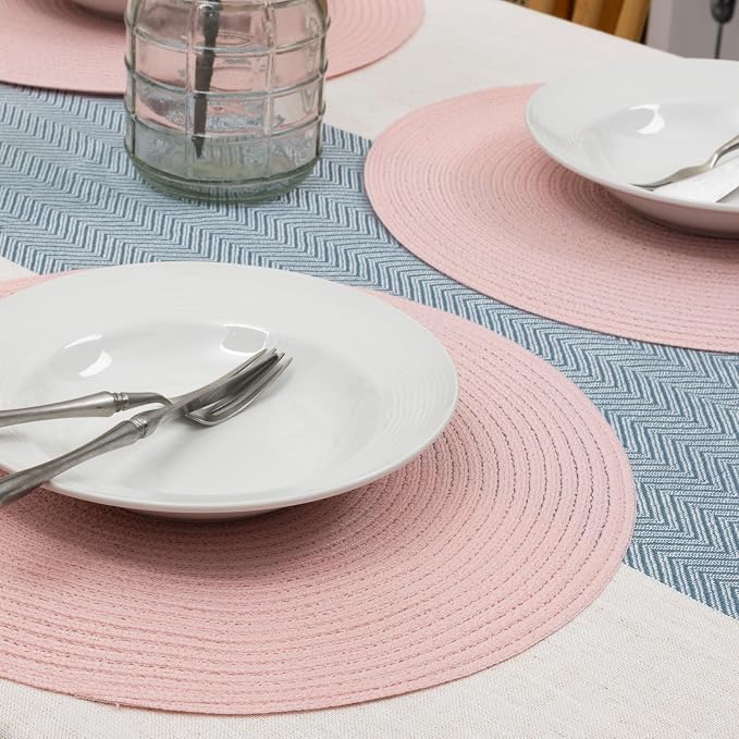 Winknowl 15 Inch Round Braided Placemats Set of 6, Washable Cotton Polyester Table Mats, Heat Resistant Non-Slip Place Mats for Kitchen Dining Table Decor (Pink,6pcs)