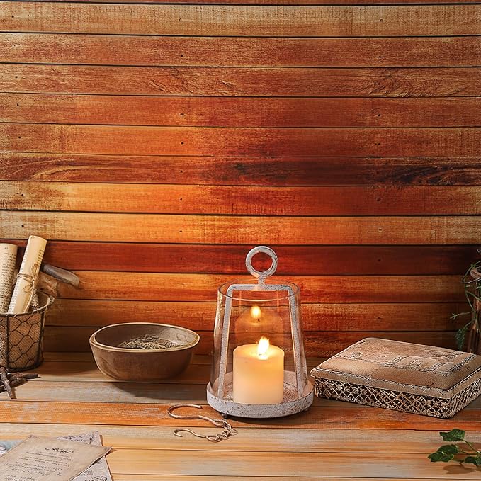 6" Wide Modern Farmhouse Metal Hurricane Candle Holder with Handmade Sturdy Glass Sleeve in Vintage White for Pillar Candle & Plants, Glass Hurricane Lantern, Industrial, Minimalistic