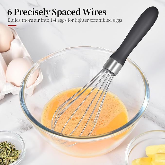 Small Whisk: Stainless Steel 9in Wire Balloon Wisk Kitchen Egg Whisker Heavy Duty Hand Mixer for Cooking Baking Whipping Blending Mixing Stirring Sauce, Flour, chocolate (Black)