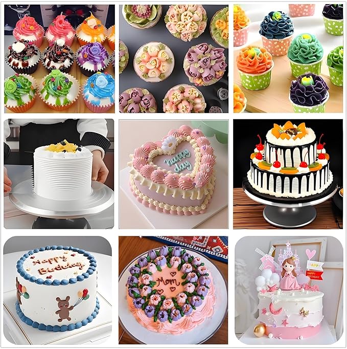 Cake Decorating Kit, 357 Pcs Baking Supplies Tools with Aluminium Cake Turntable, Leveler, 50 Icing Tips, 8 Russian+Ball Tips, 2 Spatulas, 3 Scrapers, 102 Pastry Bags, 109 Cupcake Liners & More
