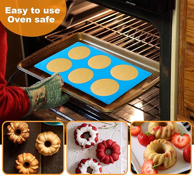 Sidosir Mini Blossom Fluted Tube Cake Pan, 6 Cavity Heritage Fluted Tube Cake Silicone Blossom Mold for Family Baking,Non Stick Fancy Design Molds for Fluted Tube Cake, Mousse Cups, Jelly