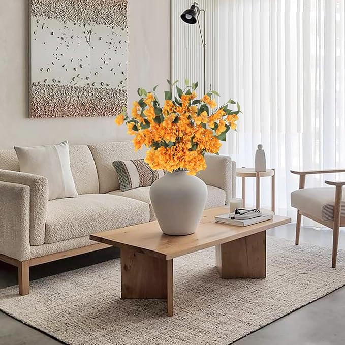 10PCS Bougainvillea Artificial 29.5" Orange Fake Flowers Silk Bougainvillea Vines Faux Bougainvillea Flower Stems Branches for Home Garden DIY Decorations Wedding Centerpieces (Orange)