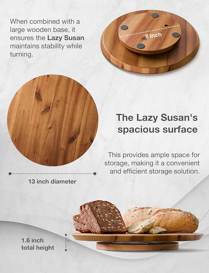TIDITA 13" Acacia Lazy Susan Organizer for Table - Wooden Lazy Susan Turntable - Wood Kitchen Turntable Storage Food for Cheese Boards, Pantry, Fridge, Countertop (Acacia Wood, 13 Inch)