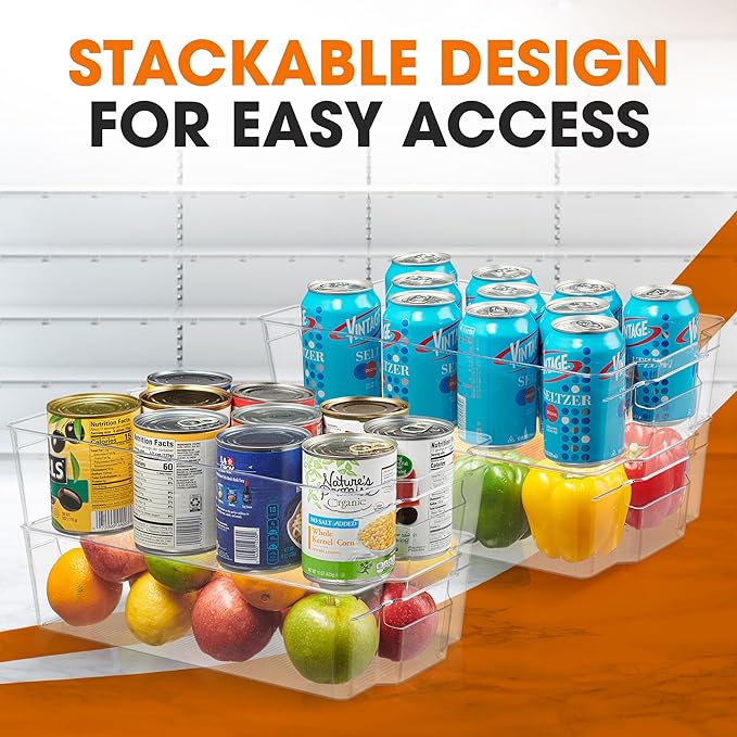 Cheer Collection Clear Refrigerator Organizer Bins - BPA Free Transparent Storage Bins for Pantry, Fridge, Tools & Cabinets Organization, 14.5’’ Long (Set of 4)