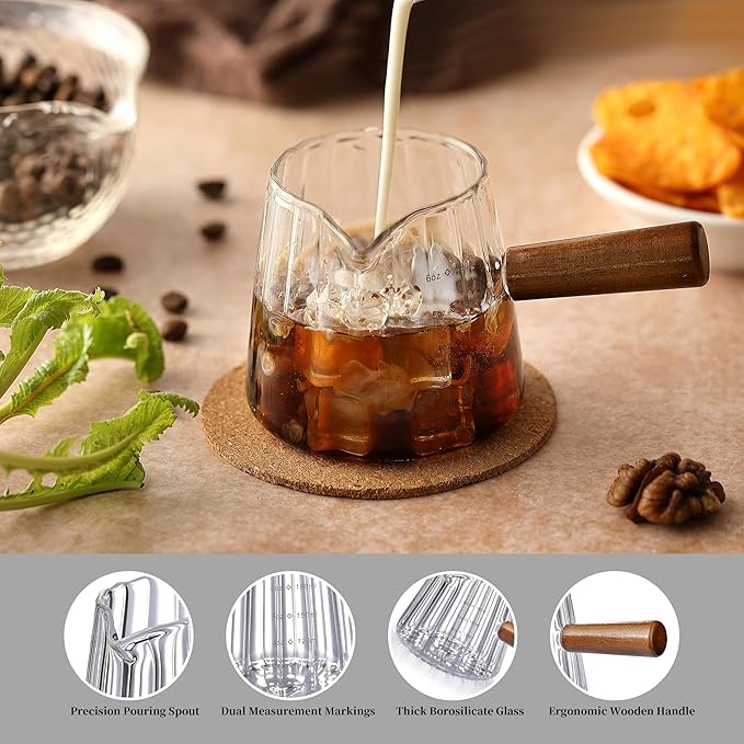 Espresso Cups, Mumulo 6OZ Espresso Shot Measuring Cup Glass, V-Shaped Mouth, Markings in both oz& ml