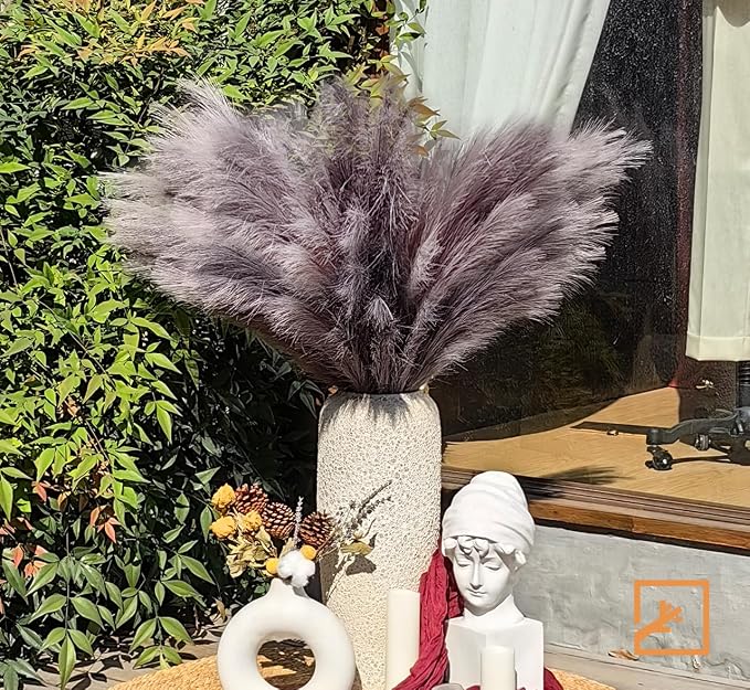 ZIFTY 7-Pcs 38"/3.1FT Faux Pampas Grass Large Tall Fluffy Artificial Fake Flower Boho Decor Bulrush Reed Grass for Vase Filler Farmhouse Home Wedding Decor (Grey)