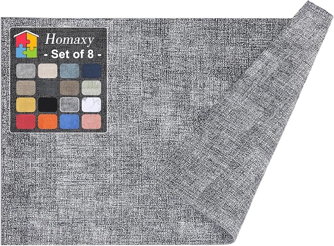 Homaxy Faux Leather Heat Resistant Placemats for Dining Table Set of 8, Waterproof Wipeable Washable PU Table Mats, Easy to Clean Anti-Slip Place Mats, 11.8" x 17", Black & White