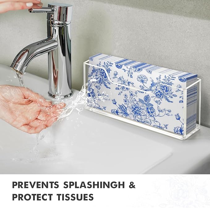 Kordory Acrylic Guest Towel Holder for Bathroom, Clear Waterproof Splashing Vertical Napkin Holder for Kitchen, Disposable Hand Towel Holder, Modern Dining Table Napkin Tray for Home, Hotel, Office