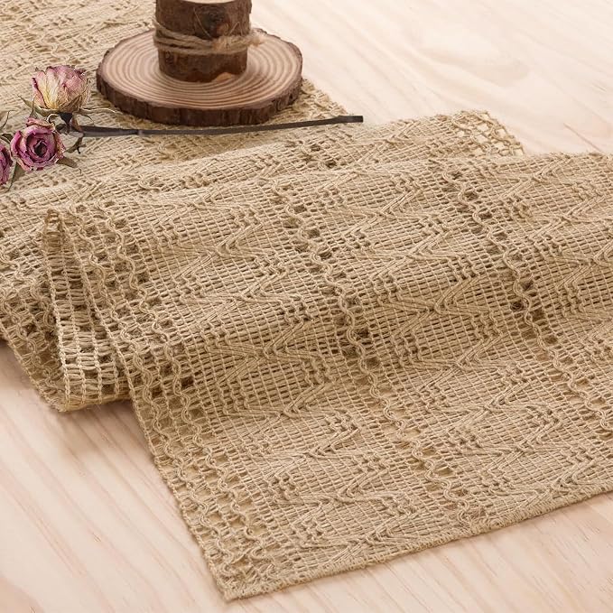 Niviy Burlap Boho Table Runner for Fall Thanksgiving Home Decor 72 Inches Long, Brown Farmhouse Decor Rustic Small Macrame Woven Coffee Burlap Jute Table Runners for Dining Dresser Scarf Table Decor