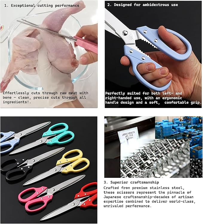 Multipurpose Kitchen Shears Heavy Duty Japan Tanaka Scissors Diamond Cut Stainless Steel 타나카 방산시장 강주은 주방가위 깡스가위(Black)