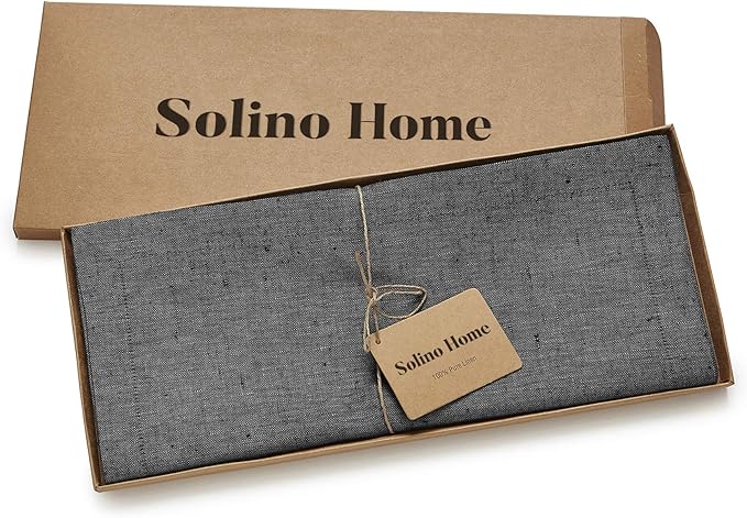 Solino Home Linen Small Table Runner 60 Inches - Athena, 100% Pure Linen Charcoal Grey Table Runner 14 x 60 Inch Ideal for Dresser and Coffee Tables