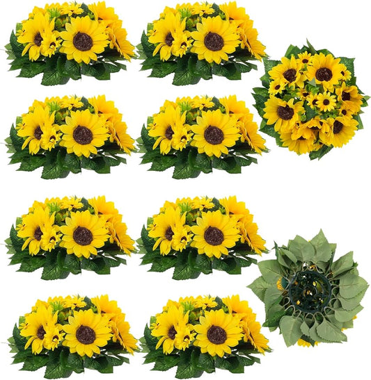 BLOSMON Sunflowers Artificial Flowers Ball - 10 Pcs Fake Yellow Sunflower Flowers CenterPieces Decoration for Wedding Table - Silk Kissing Floral Arrangements for Home Party Event DIY Decor | Wedding Table Decoration Artificial Floral Arrangements - Fa...