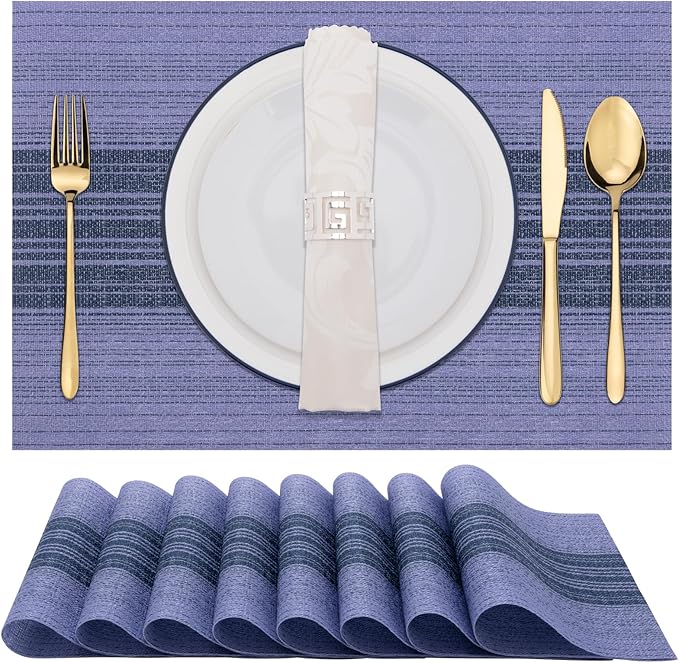 Winknowl Placemats Set of 8, Washable Vinyl Woven Placemats, Heat Resistant & Wipeable Table Mats for Kitchen Dining Table (Purple)