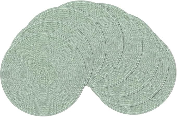 SHACOS Round Placemats Set of 8 Washable 15 inch Round Table Mats Cotton Polyester Woven Braided Place Mats for Dining Table Wedding Party Decor, Sage Green