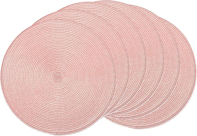 AHHFSMEI Round Placemats Set of 6 Heat Resistant Washable Non-Slip Woven Braided Table Mats for Dining Table Kitchen & Home Decor (Pink)