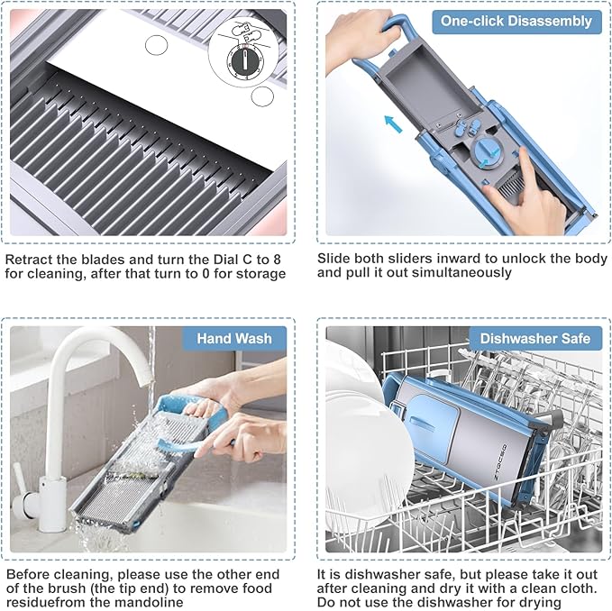 [All in 1] Upgraded Version Safe Mandoline Slicer for Kitchen, Adjustable Thickness. Veggie Slicer, Rapid Prep Mandoline, Detachable Blade, Cleaning Brush (Blue)