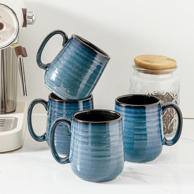 Coffee Mugs Set of 4,Ceramic 15 OZ Coffee Cups with Big Handle,Large Tea Cups for Hot Beverages,Yogurt,Cappuccino,Latte,Gift for Mom and Dad,Dishwasher Safe & Microwave Safe,Navy Blue