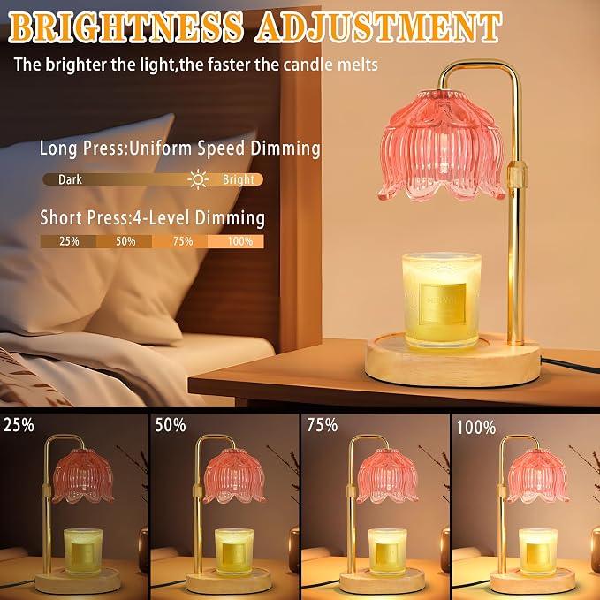 Candle Warmer Lamp with Timer Dimmer, Adjustable Height Candle Wax Warmer, Christmas Birthday Gift for Mom Women,House Warming Gifts for New Home Bedroom Decor,(Lotus Flower-Pink)