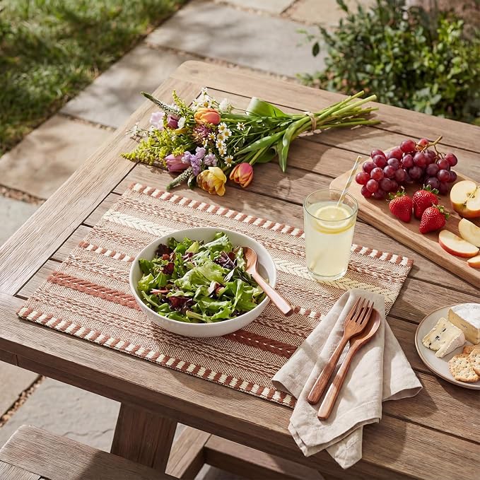 Artoid Mode Caramel Farmhouse Woven Braided Stripe Placemats Set of 6,12x18 Inch Seasonal Holiday Table Mats Party Kitchen Dining Decoration