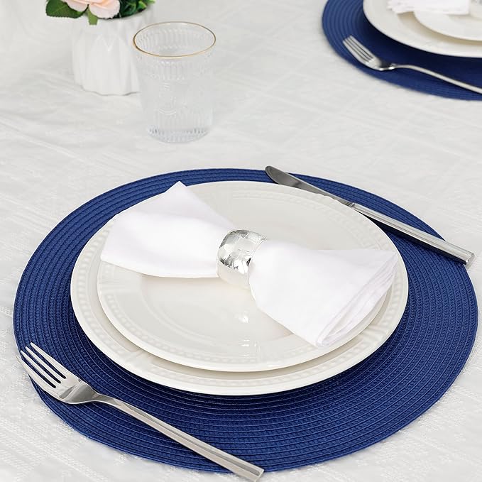 HODJOY Placemats, Round Placemats for Dining Table, Washable Woven Non-Slip Placemats for Thanksgiving, 15inch, Set of 6 (Nautical Blue)