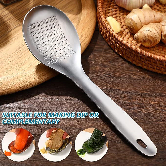 2pcs Stainless Steel Garlic Ginger Fruit Vegetable Grater Spoon Press Garlic Crusher Mincer Cutter Zester for Cheese Chocolate Baby Food Kitchen