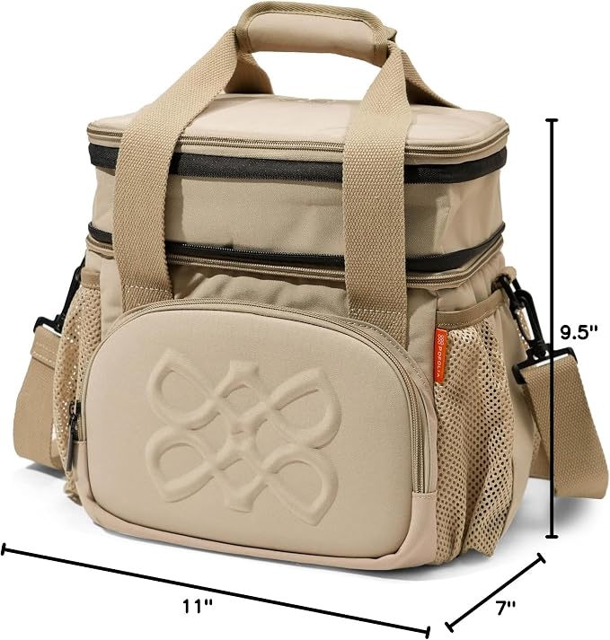 Dual Compartment Lunch Bag, 12L Insulated Leakproof Lunch Box, 13 Can Capacity (Oatmeal Beige)