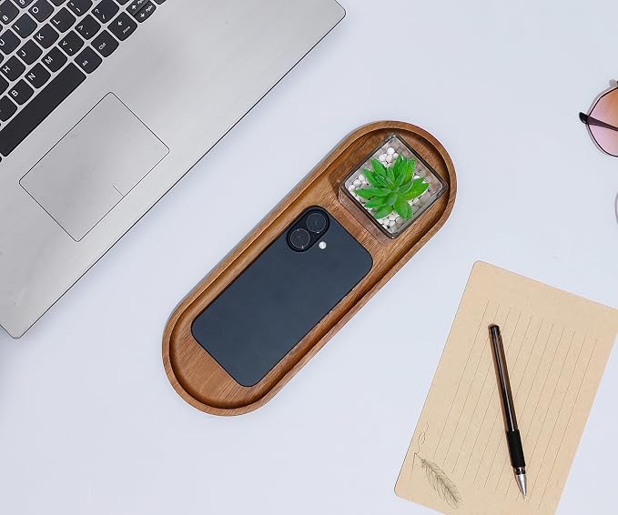 Small Wooden Oval Tray (11.3 x 4.1 inch) 3 Pack | Serving Tray for Coffee Tables, Dessert, Snack, Fruit, Acacia Wood Platter for Vegetable, Decor Restaurant