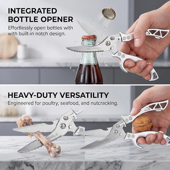 Kitchen Scissors - Heavy Duty Poultry Shears Sharp Cutting Food Chicken Bone Meat Vegetable for Cooking, Multipurpose Stainless Steel Utility Scissors, Safety Lock