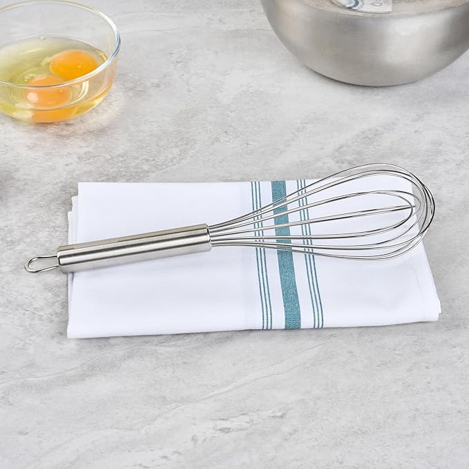 Restaurantware 11 in Stainless Steel Wire Whisk - German Standard Kitchen Balloon Whisk with Ergonomic Handle, Dishwasher Safe - Durable French Whisk for Cooking, Mixing Thick Batter and Sauce