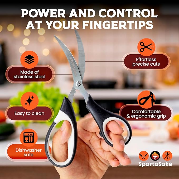 SpartaSake 2-Pack Premium Stainless Steel All Purpose Kitchen Shears with Sleeve - Heavy Duty Ultra Sharp kitchen Scissors for Food-Multipurpose Food Scissors for Meat Poultry Vegetable (Black-White)