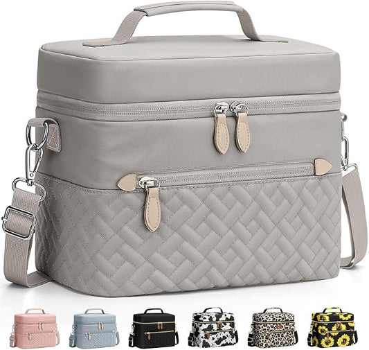Capolo Lunch Box for Women Men Adults,Insulated Lunch Bag Leakproof Lunch Cooler Box with Removable Strap Cute Lunch Tote Bags Reusable Thermal Lunchbox for Work Picnic(Small,Khaki Gray)