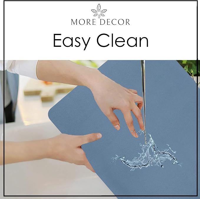 More Décor Faux Leather Placemats Set of 4 for Dining Table – Waterproof, Wipeable, Washable, Stain & Heat Resistant, Non-Slip Table Mats – 12 X 17 Inch, (Solid Blue, 4)
