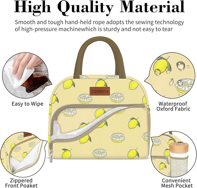 Coobiiya Lunch Bag for Women Men, Cute Lunch Tote Bags Insulated Reusable LunchBox Large Capacity Cooler Bag for Work Travel Picnic Green white
