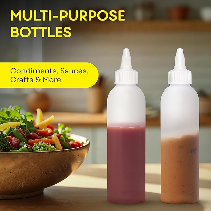 BRIGHTFROM Condiment Squeeze Bottles, 6 OZ Empty Squirt Bottle, Leak Proof - Great for Ketchup, Mustard, Syrup, Sauces, Dressing, Oil, Arts & Crafts, BPA FREE Plastic - 2 PACK (Twist Top)