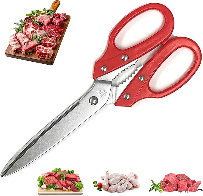 Multipurpose Kitchen Shears Heavy Duty Japan Tanaka Scissors Diamond Cut Stainless Steel 타나카 방산시장 강주은 주방가위 깡스가위 (Red)