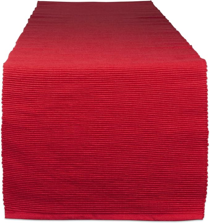 DII Basic Everyday Ribbed Tabletop 100% Cotton, Table Runner, 13x72, Tango Red