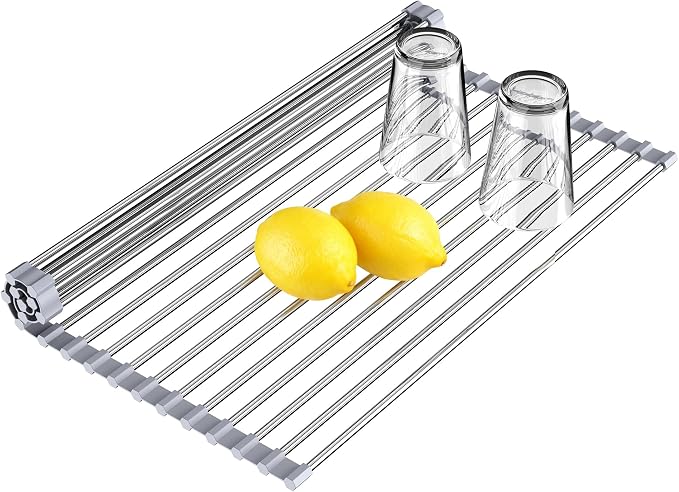 Roll Up Dish Drying Rack, 17.5" x 15.7", Sink Drying Rack for Kitchen, Gray