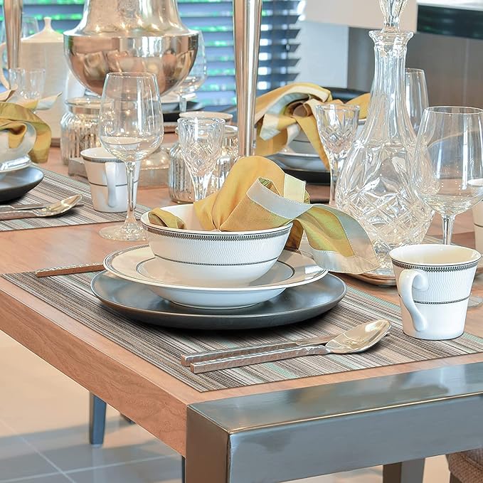 Winknowl Placemats Set of 8, Heat Resistant Non-Slip Vinyl Woven Table Mats for Dining Table, Washable Durable Elegant Place Mats for Kitchen Indoor/Outdoor Use (Teal Green)