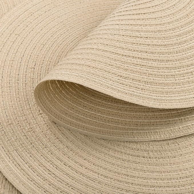 SHACOS 15 inch Round Braided Placemats Set of 4 Cotton Polyester Place Mats Washable Kitchen Dining Table Mats for Dinner Party Table Decor (Light Beige, 4)