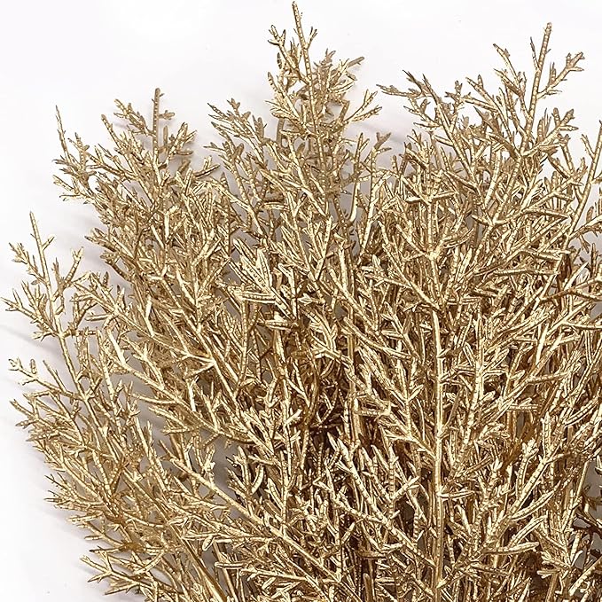 Artificial Branch Golden Antlers Grass, Fake Plants Plastic Twig Branches Faux Plant for Xmas Party Home Garden Indoor Outdoor Wedding Table Centerpiece DIY Decor Christmas Decoration - Gold 4 Pack