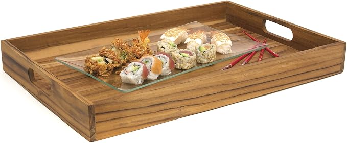 Lipper International Teak Wood Large Serving Tray with Cutout Handles, 20-1/2" x 13-3/4" x 2-2/5"