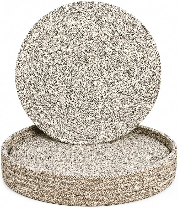 Round Placemats Set of 6 with Basket, 13" Cotton Woven Table Mats, Non-Slip Heat-Resistant, Washable Dining Chargers, Kitchen Hot Pads, Farmhouse Décor, Wedding & Holiday Use (Mix Brown)