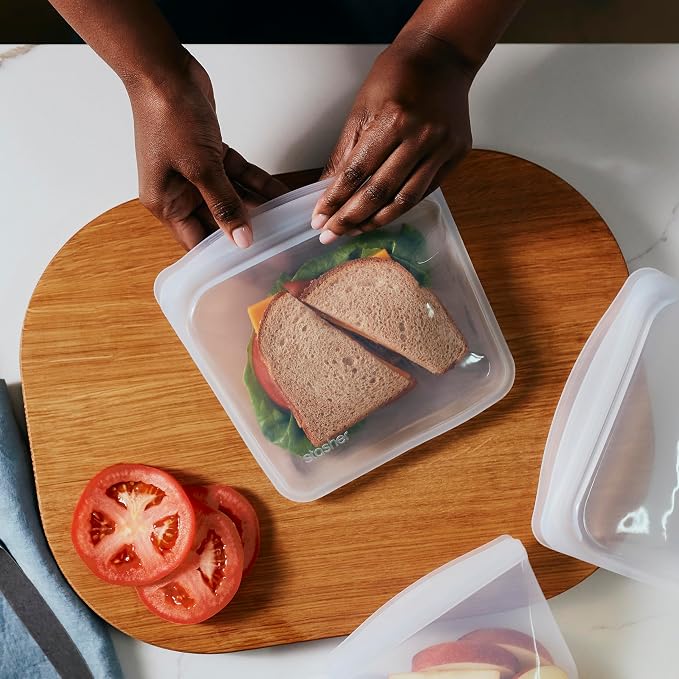 Stasher Silicone Reusable Storage Bag, Sandwich Bags, Reusable Freezer Bag, Microwave, Dishwasher, Oven Safe, Sous Vide, Premium Lunch Container, Eco Friendly, Food Storage Bags, 28 oz, Clear