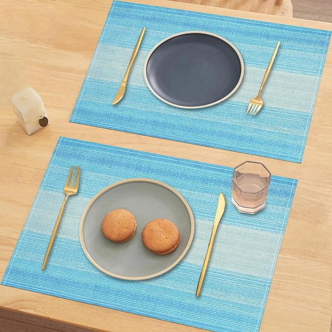 Niviy Blue Placemats Set of 12, 12x18 Inch Washable Easy to Clean Heat-Resistant Anti-Skid Table Mats for Holiday Party Kitchen Dining Room Decoration