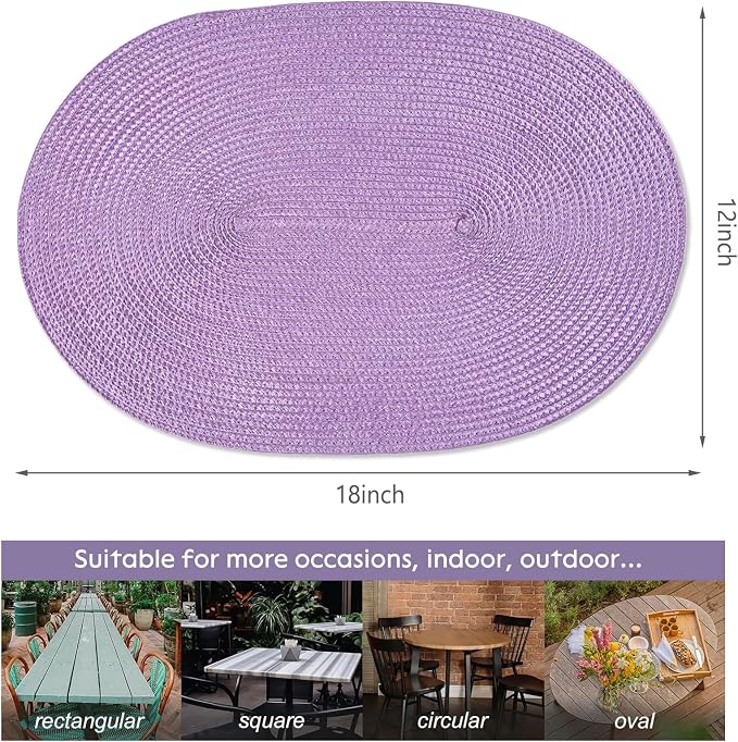 AHHFSMEI Placemats Set of 4 for Dining Table Washable Woven Non-Slip 18x12 inches Placemat Heat-Resistant Durable Table Mats for Dining Table Easy to Clean(Lavender Purple 4)