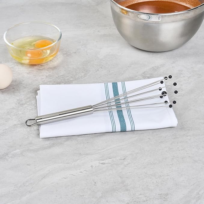 Restaurantware 10.5 in Stainless Steel Ball Whisk with Silicone Tips - German Standard Sauce & Gravy Whisk, Non-Scratch, Dishwasher Safe - Non-Stick Safe Silicone Ball Whisk for Baking