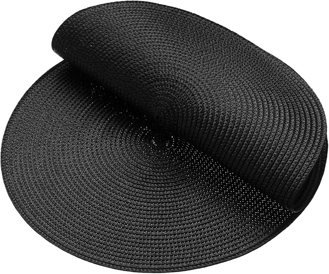 AHHFSMEI Round Placemats Set of 8 Heat Resistant Washable Non-Slip Woven Braided Table Mats for Dining Table Kitchen & Home Decor (Black,8)