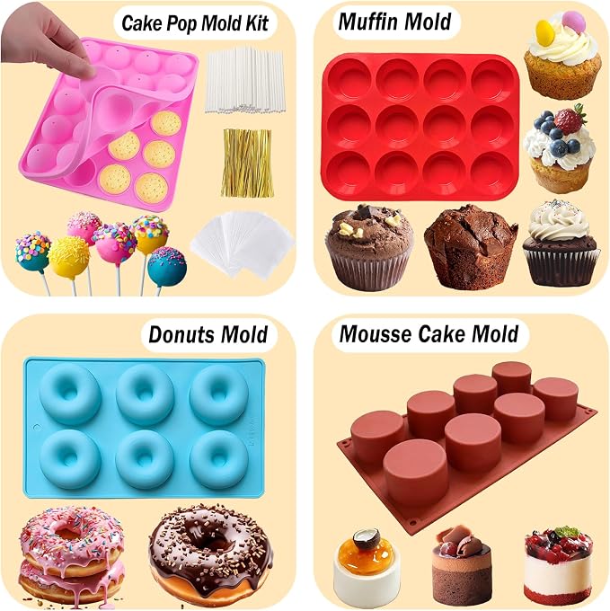 Cake Decorating Kit, Cake Making Baking Kit for Adults Beginners Professionals, Frosting Piping Set, 3 Springform Pan, 4 Cake Molds, Cake Muffin Carrier (All Useful Items)